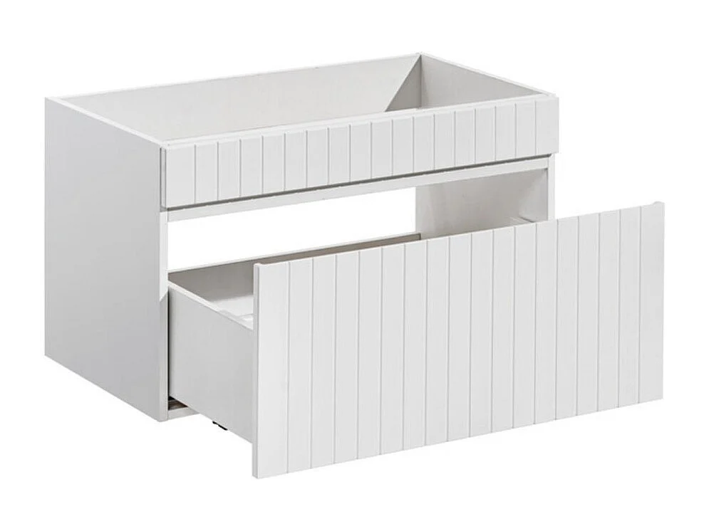 Ensemble ICON blanc : meubles sous vasque 160cm + plan pour vasque aspect bois foncé