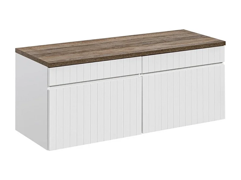 Ensemble ICON blanc : meubles sous vasque 160cm + plan pour vasque aspect bois foncé