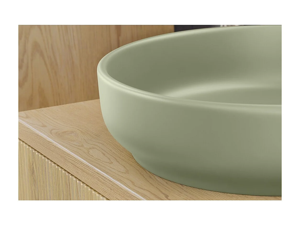 Ensemble de salle de bain suspendu NATURA 120cm : meubles sous vasque 60cm + plan pour vasque + vasques à poser rondes vertes