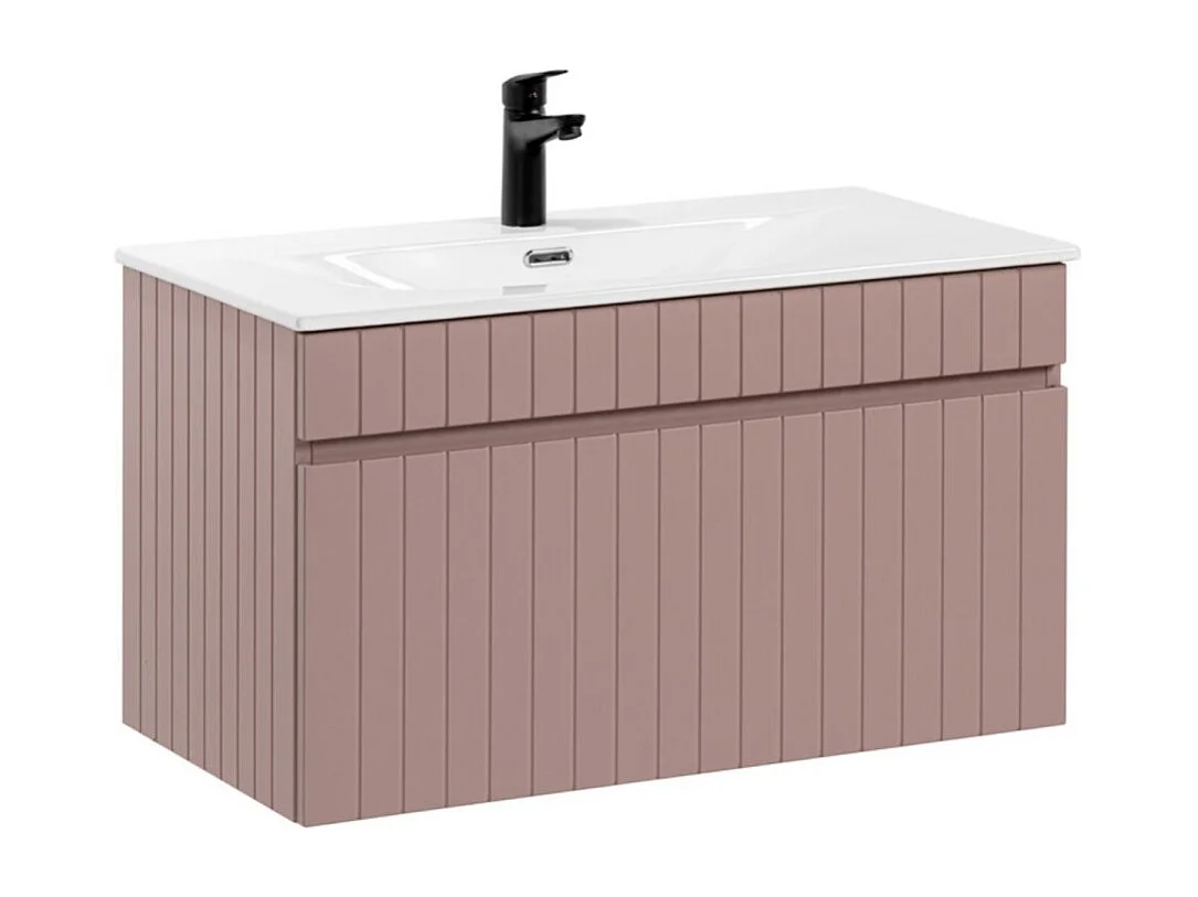 Ensemble de salle de bain ICON : meuble sous vasque 80cm rose poudré + vasque à encastrer blanche