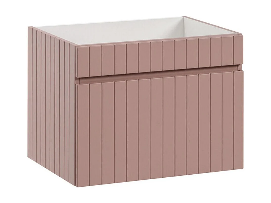 Ensemble ICON : meubles sous vasque 140cm rose poudré avec niches visibles blanches + plan pour vasque blanc