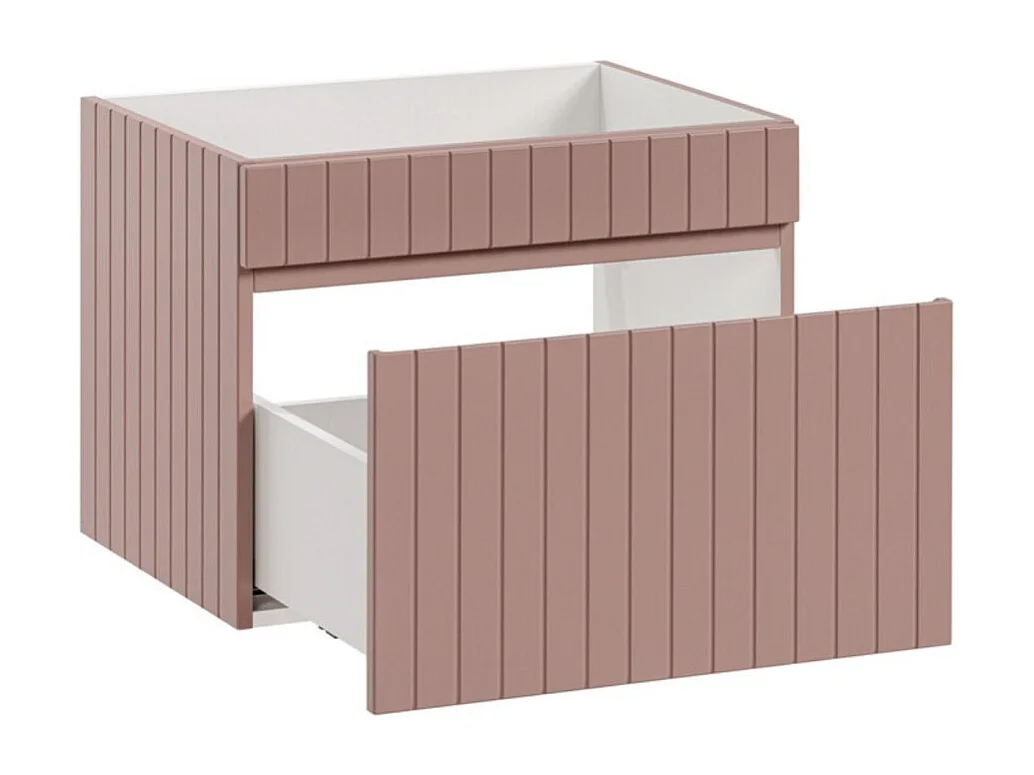Ensemble ICON : meubles sous vasque 140cm rose poudré avec niches visibles blanches + plan pour vasque blanc