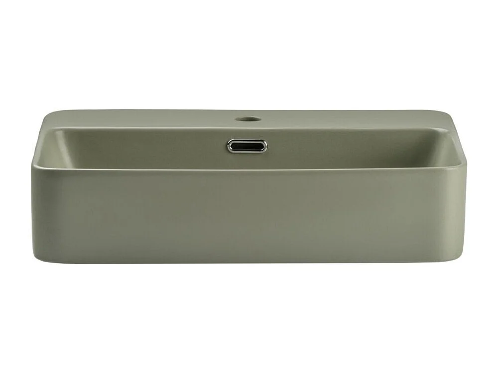 Ensemble de salle de bain NATURA 80cm : meuble sous vasque + plan pour vasque + vasque à poser rectangulaire verte kaki