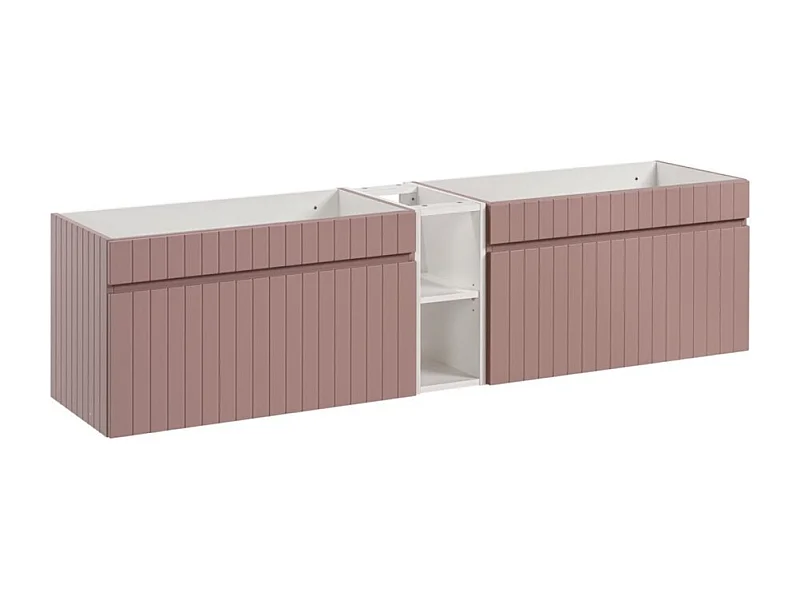 Ensemble de salle de bain ICON : meubles sous vasque 180cm rose poudré avec niches visibles blanche