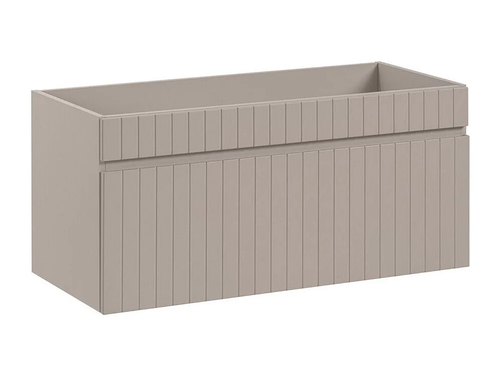 Ensemble ICON : meuble sous vasque 100cm cachemire + plan pour vasque aspect bois + vasque ronde à poser