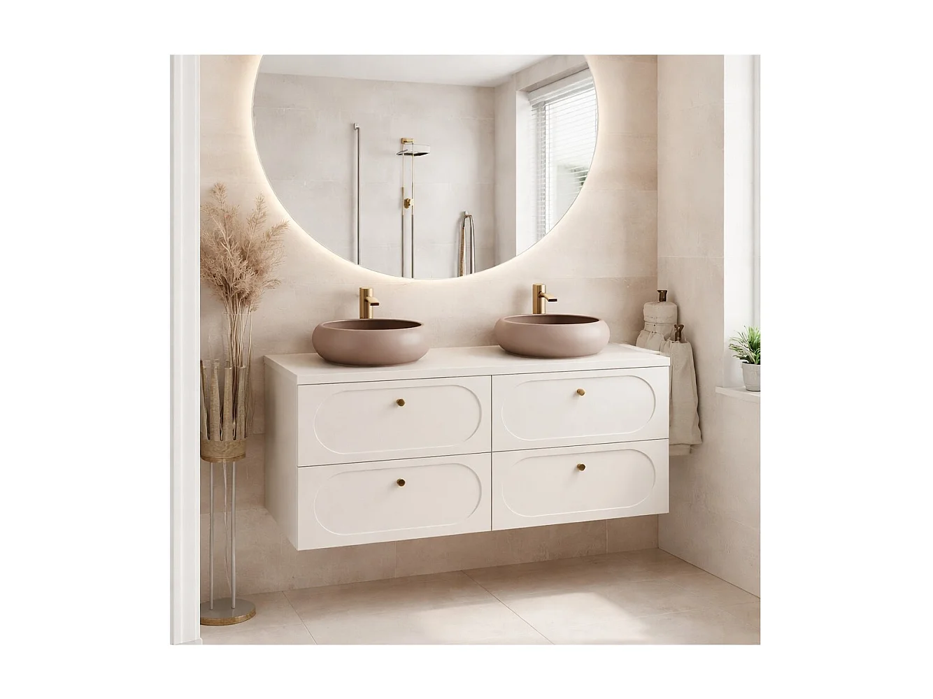 Set da bagno TORNADO beige: mobile sottolavabo 120cm + piano per lavabo