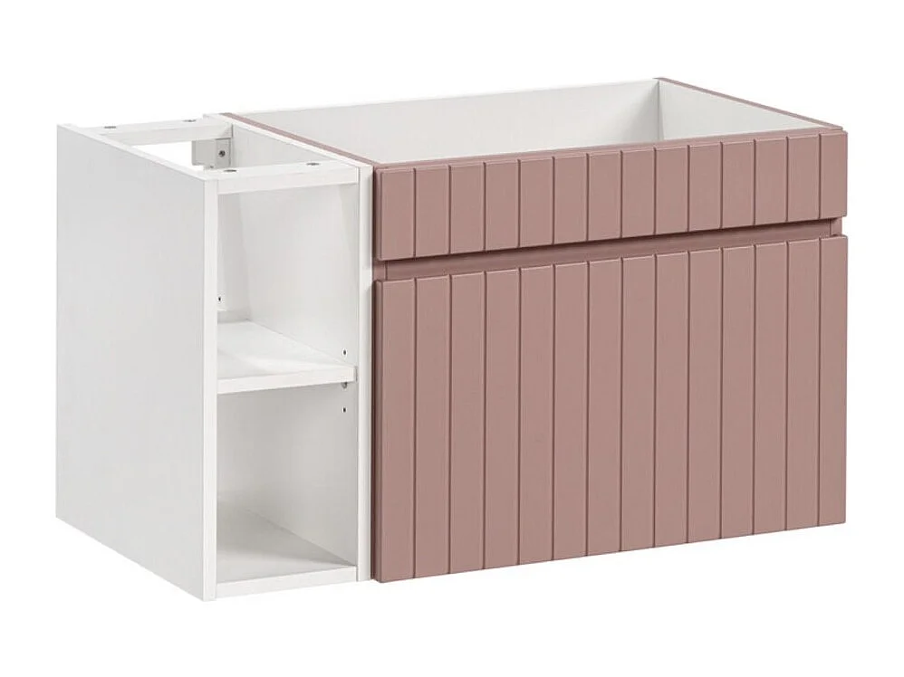 Ensemble de salle de bain ICON : meubles sous vasque 80cm rose poudré avec niches visibles blanches