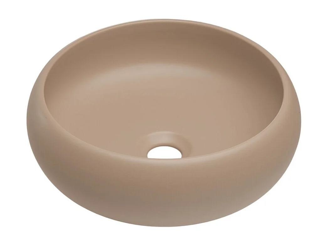 Ensemble ICON : meuble sous vasque 60cm cachemire avec niches visibles + plan pour vasque aspect bois + vasque à poser ronde