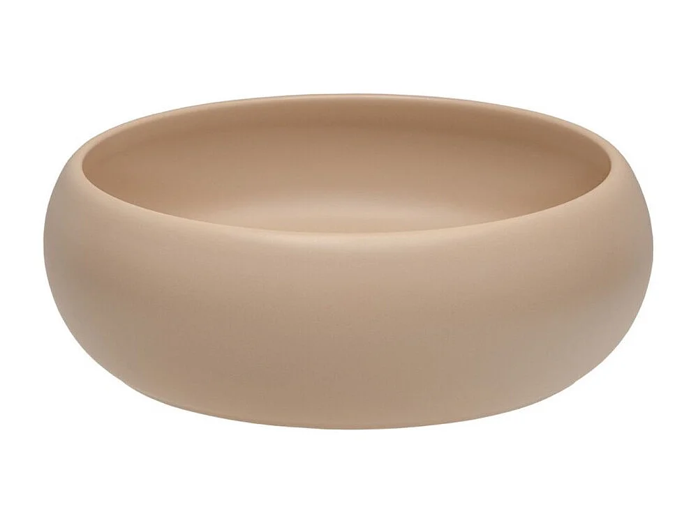 Ensemble ICON : meuble sous vasque 60cm cachemire avec niches visibles + plan pour vasque aspect bois + vasque à poser ronde