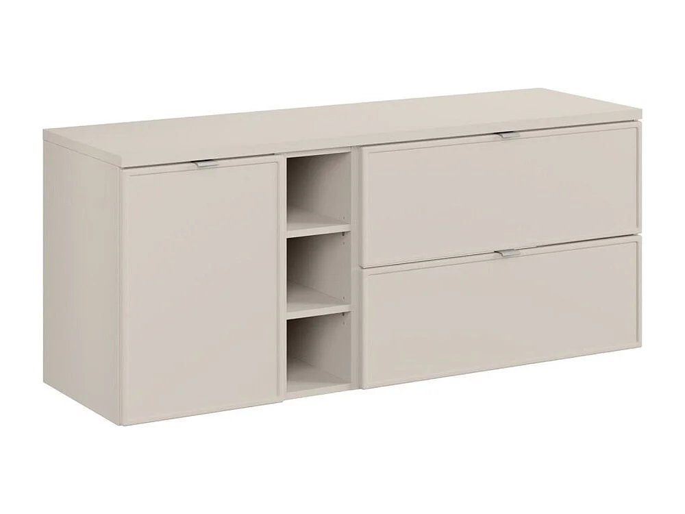 Conjunto BRAZZA: muebles bajo lavabo con cajones de 140cm con cesto para ropa y nichos visibles + encimera para lavabo cachemira