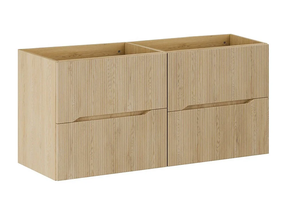 Ensemble de salle de bain suspendu NATURA 120cm : meubles sous vasque 60cm aspect bois clair rainuré verticalement