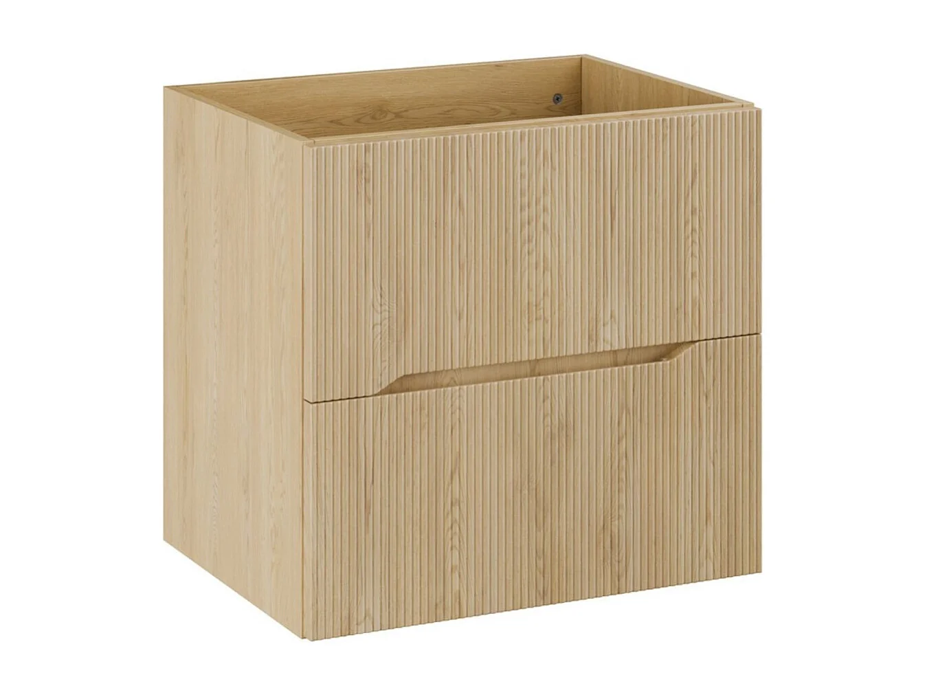 Ensemble de salle de bain suspendu NATURA 120cm : meubles sous vasque 60cm aspect bois clair rainuré verticalement