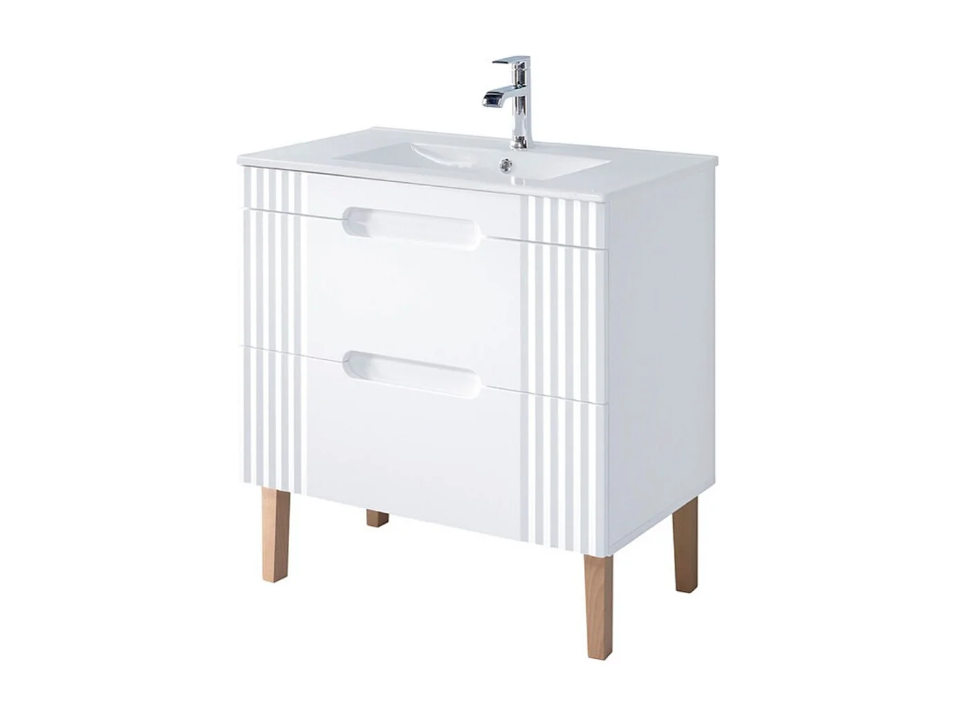 Ensemble de salle de bain FIDJI : meuble sous vasque 80cm + vasque à encastrer blanche + siphon + pieds