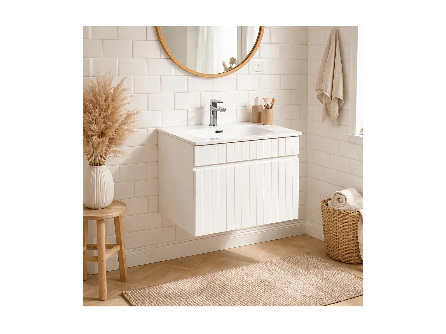 Ensemble ICON blanc : meuble sous vasque 80cm + vasque encastrée en céramique