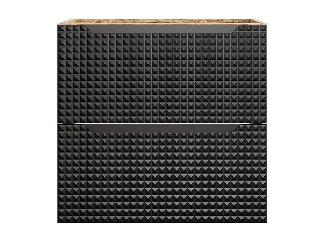 Meuble sous vasque VELNIA – 2 tiroirs – 60 cm – Coloris chêne clair et noir – À suspendre