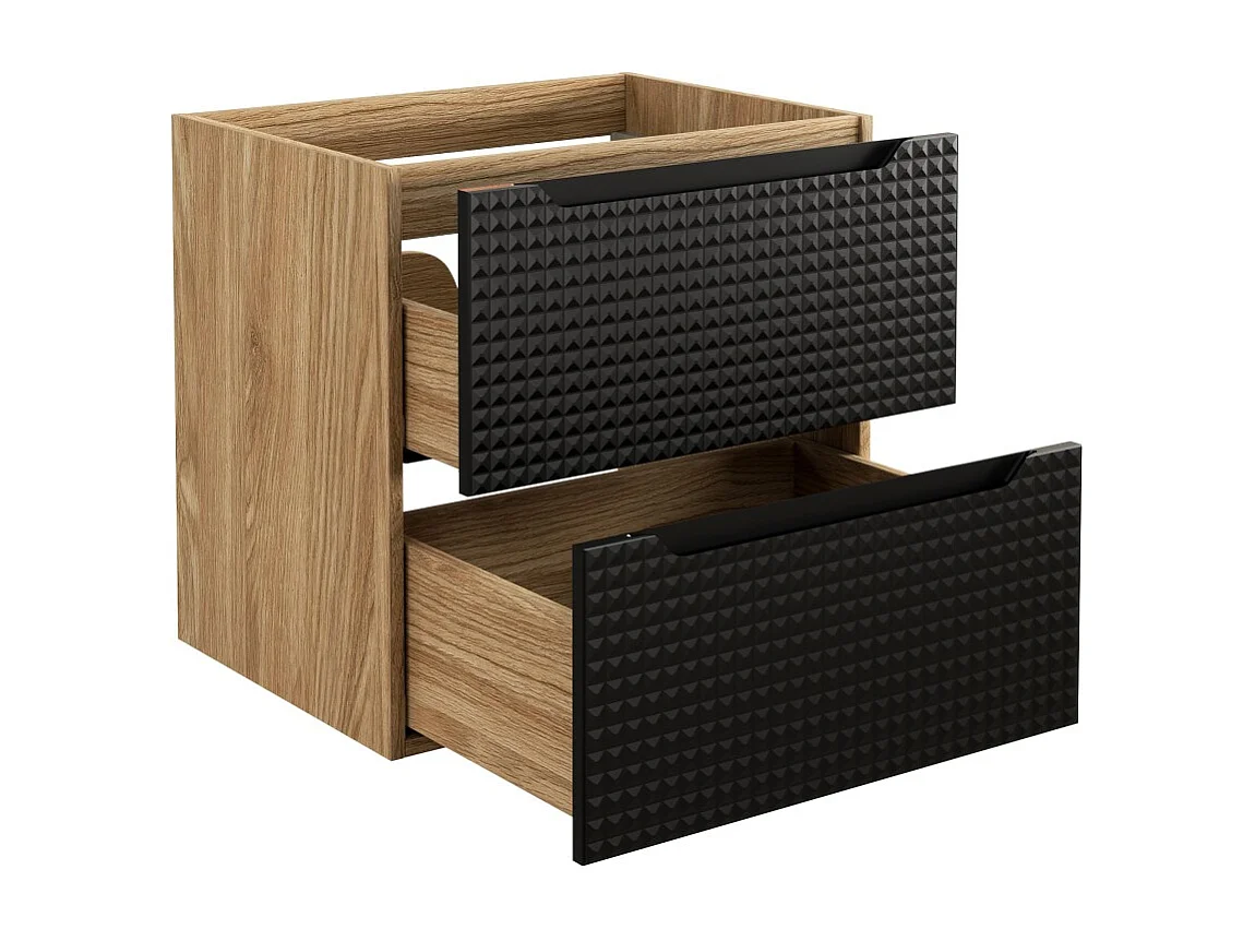 Meuble sous vasque VELNIA – 2 tiroirs – 60 cm – Coloris chêne clair et noir – À suspendre