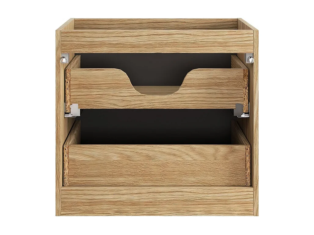 Meuble sous vasque VELNIA – 2 tiroirs – 60 cm – Coloris chêne clair et noir – À suspendre