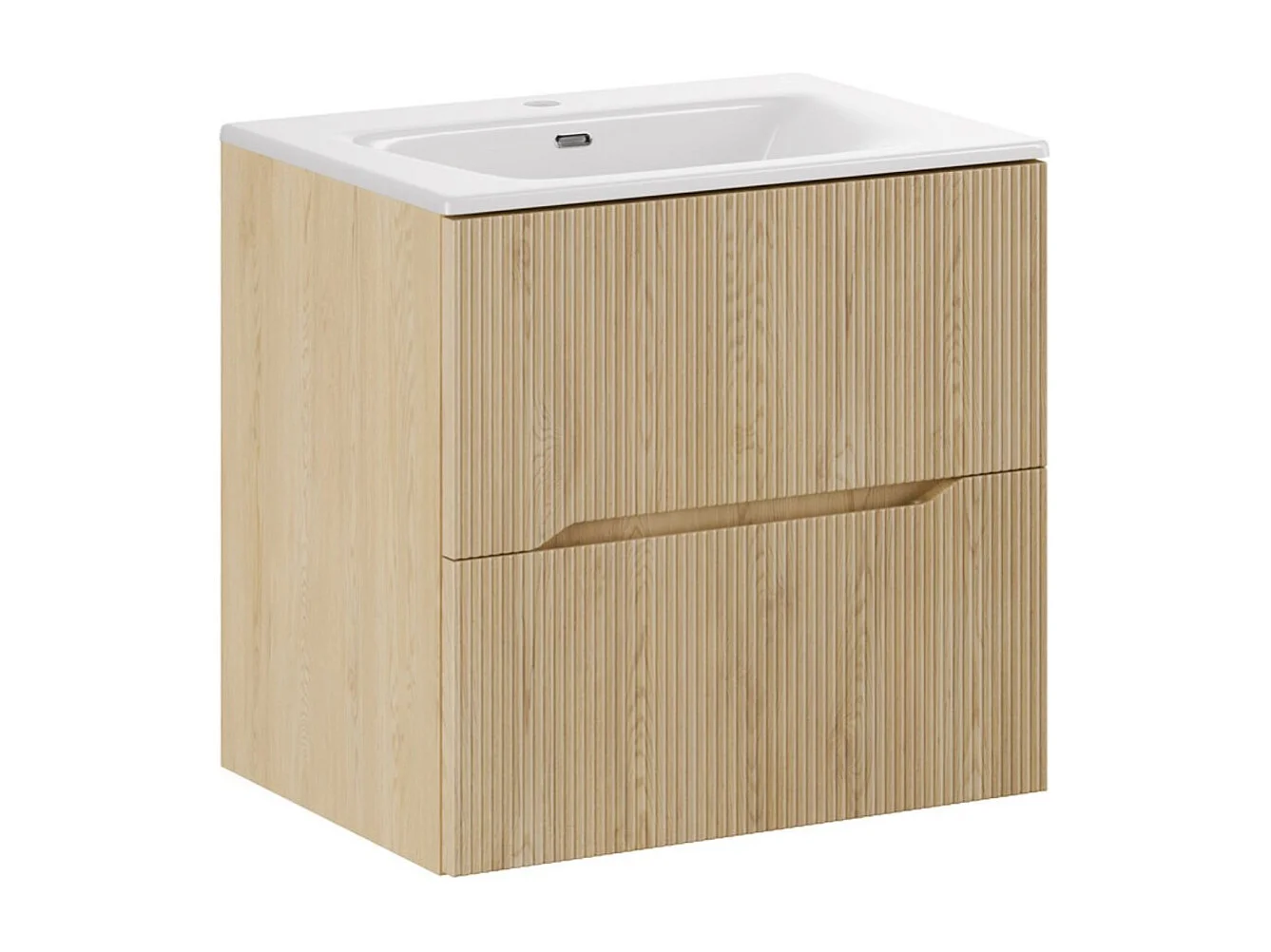 Ensemble de salle de bain NATURA 60cm : meuble sous vasque aspect bois clair rainuré verticalement + vasque encastrée