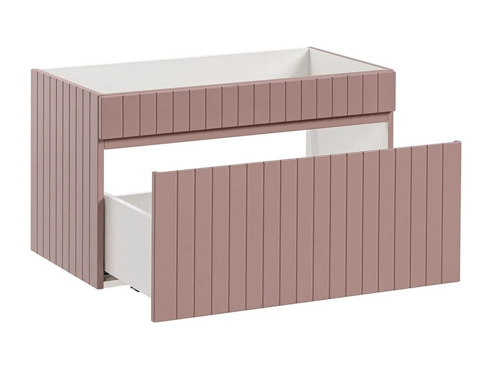 Ensemble ICON : meuble sous vasque 80cm rose poudré + plan pour vasque blanc + vasque à poser mouchetée