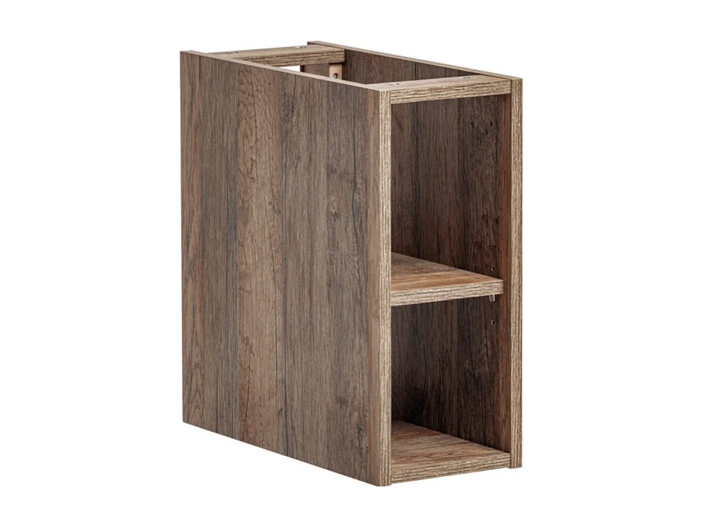 Ensemble ICON blanc : meubles sous vasque 180cm avec niches visibles + plan pour vasque aspect bois foncé