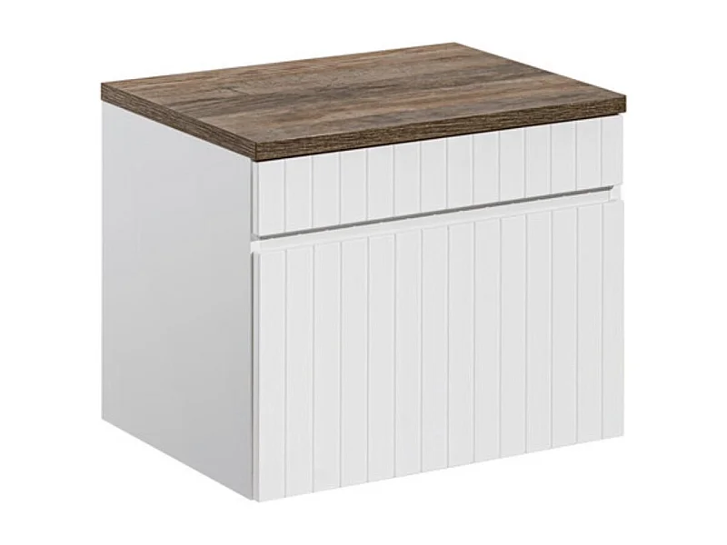 Ensemble ICON blanc : meuble sous vasque 60cm + plan pour vasque aspect bois foncé