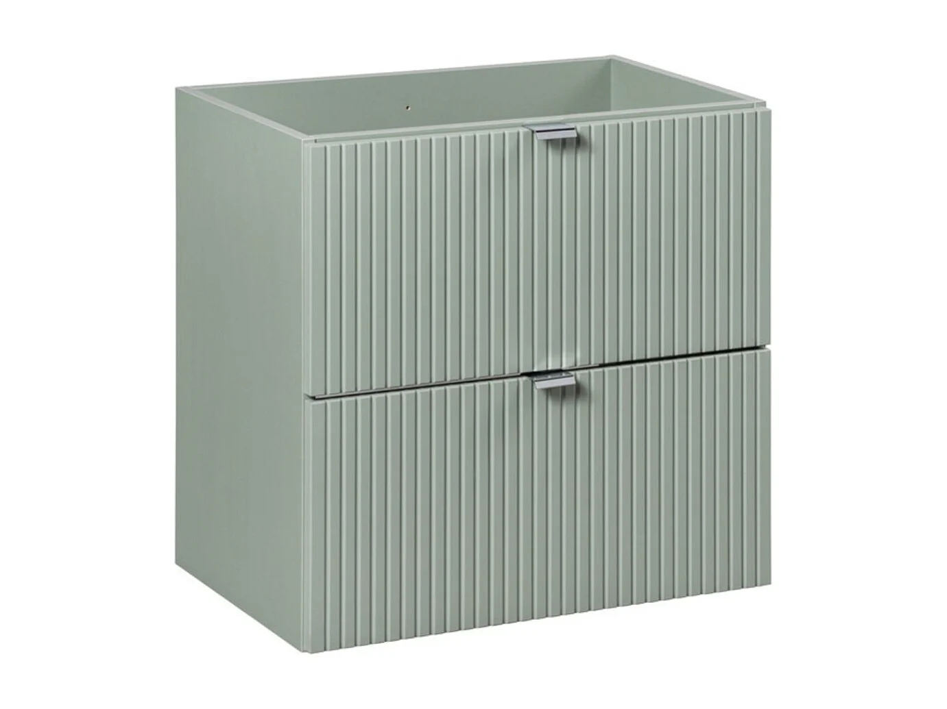 Ensemble ELVINA 60cm : meuble sous vasque à tiroirs vert sauge gris + plan pour vasque aspect bois foncé + vasque à poser marbré