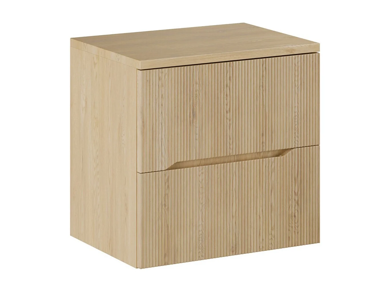 Ensemble de salle de bain NATURA 60cm : meuble sous vasque + plan pour vasque aspect bois clair rainuré verticalement