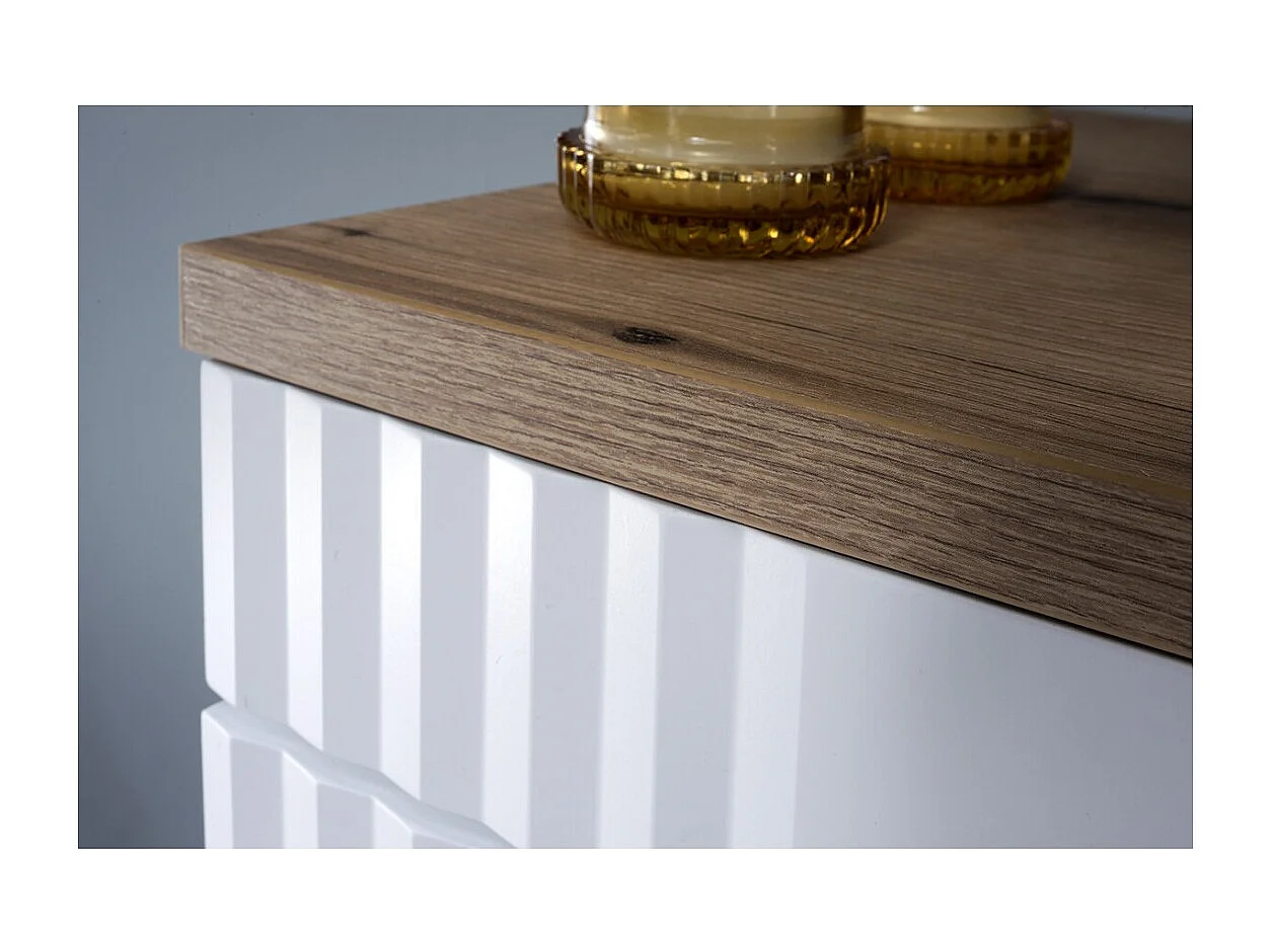 Ensemble FIDJI : meuble sous vasque 120cm + plan pour vasque + pieds + vasques à poser asymétrique + colonne + miroir + LEDs