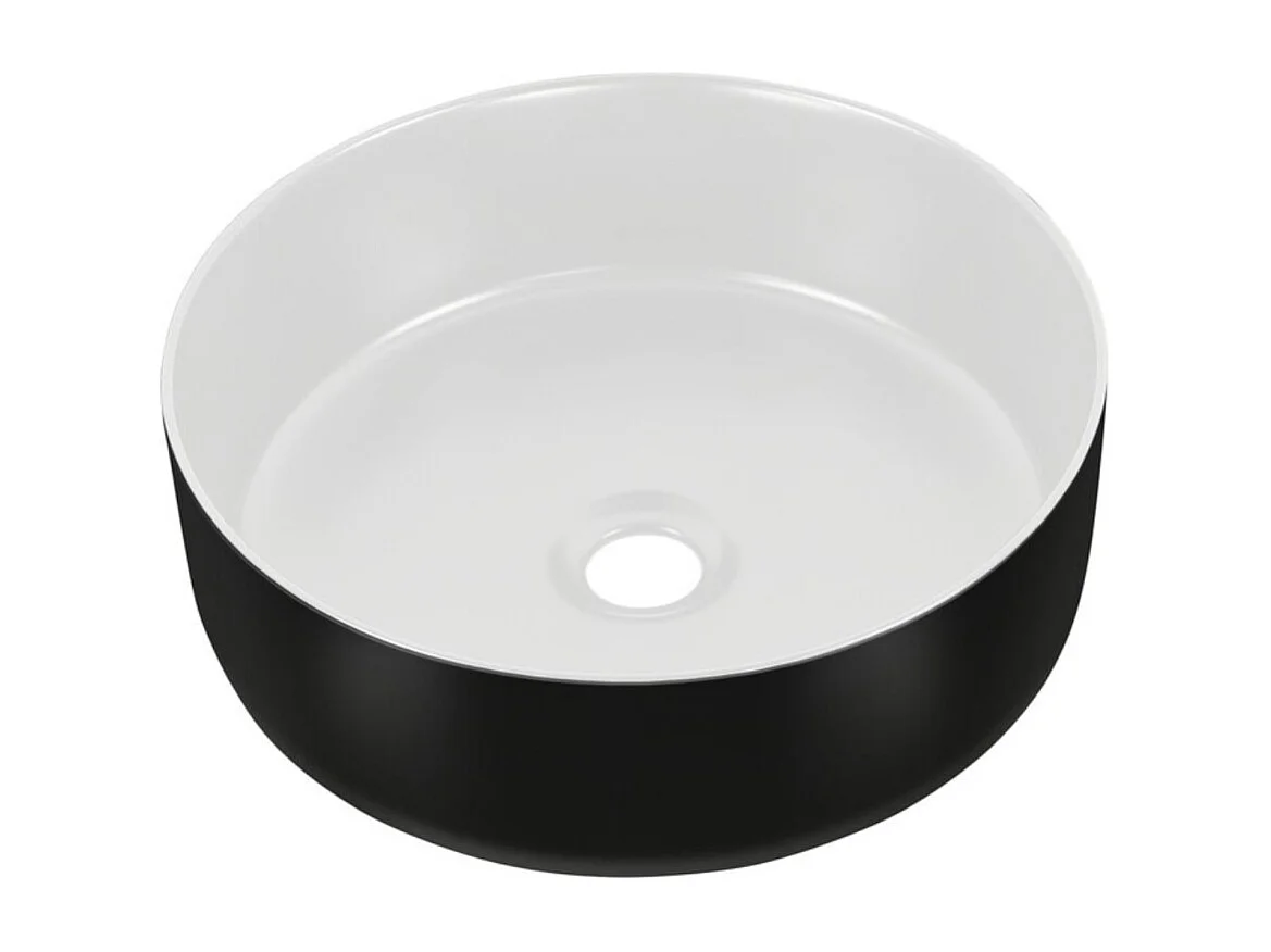 Set GABI: onderkast 100cm + ronde opbouw wastafel zwart en wit + kolom + ronde LED spiegel 60cm