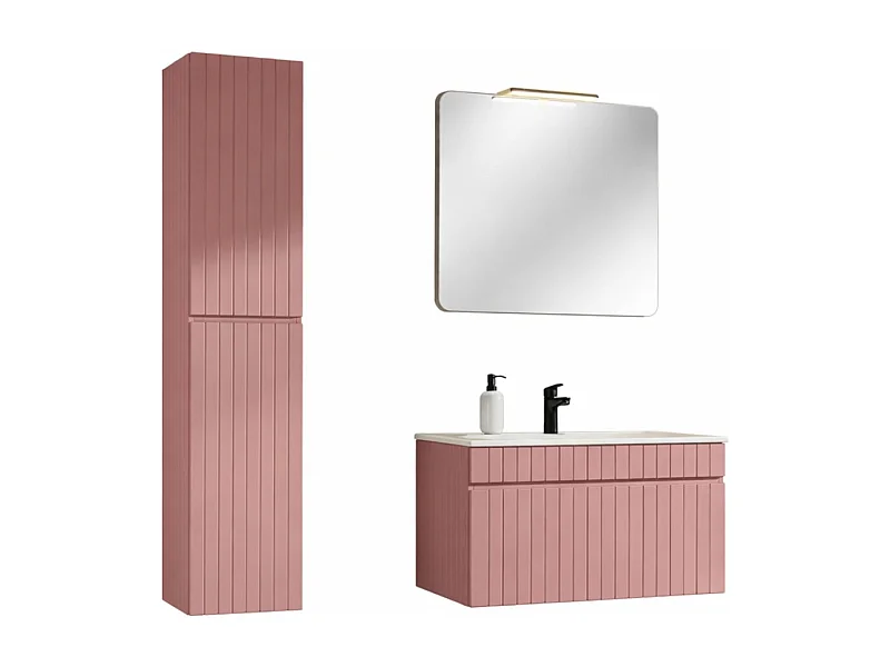 Ensemble de salle de bain ICON : meuble sous vasque 80cm + vasque à encastrer + miroir + lampe LED + colonne