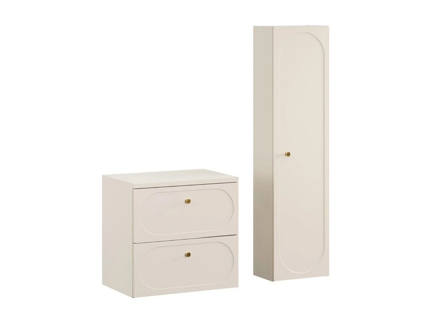 Ensemble de salle de bain TORNADO beige : meuble sous vasque 60cm + plan pour vasque + colonne de rangement