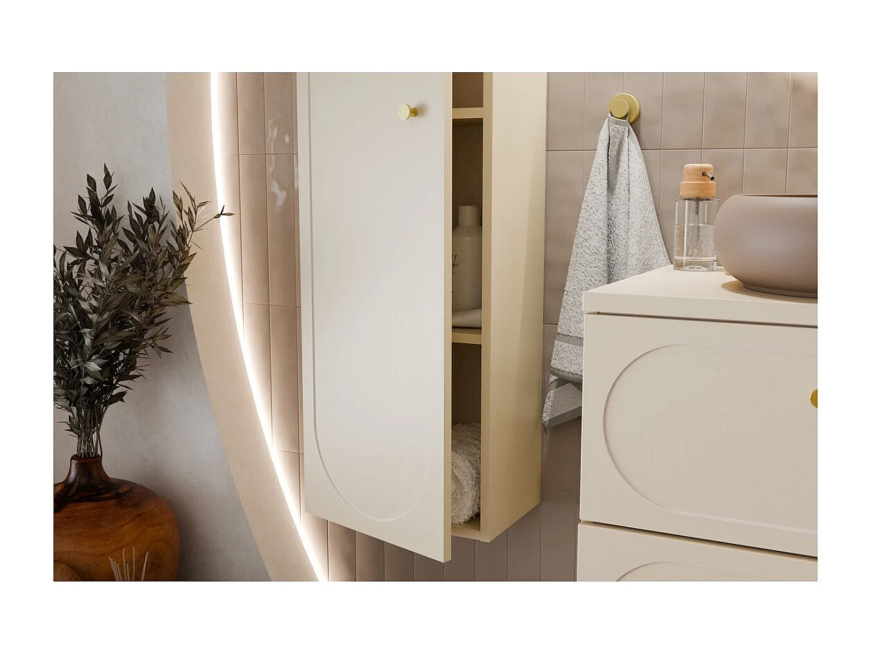 Ensemble de salle de bain TORNADO beige : meuble sous vasque 60cm + plan pour vasque + colonne de rangement
