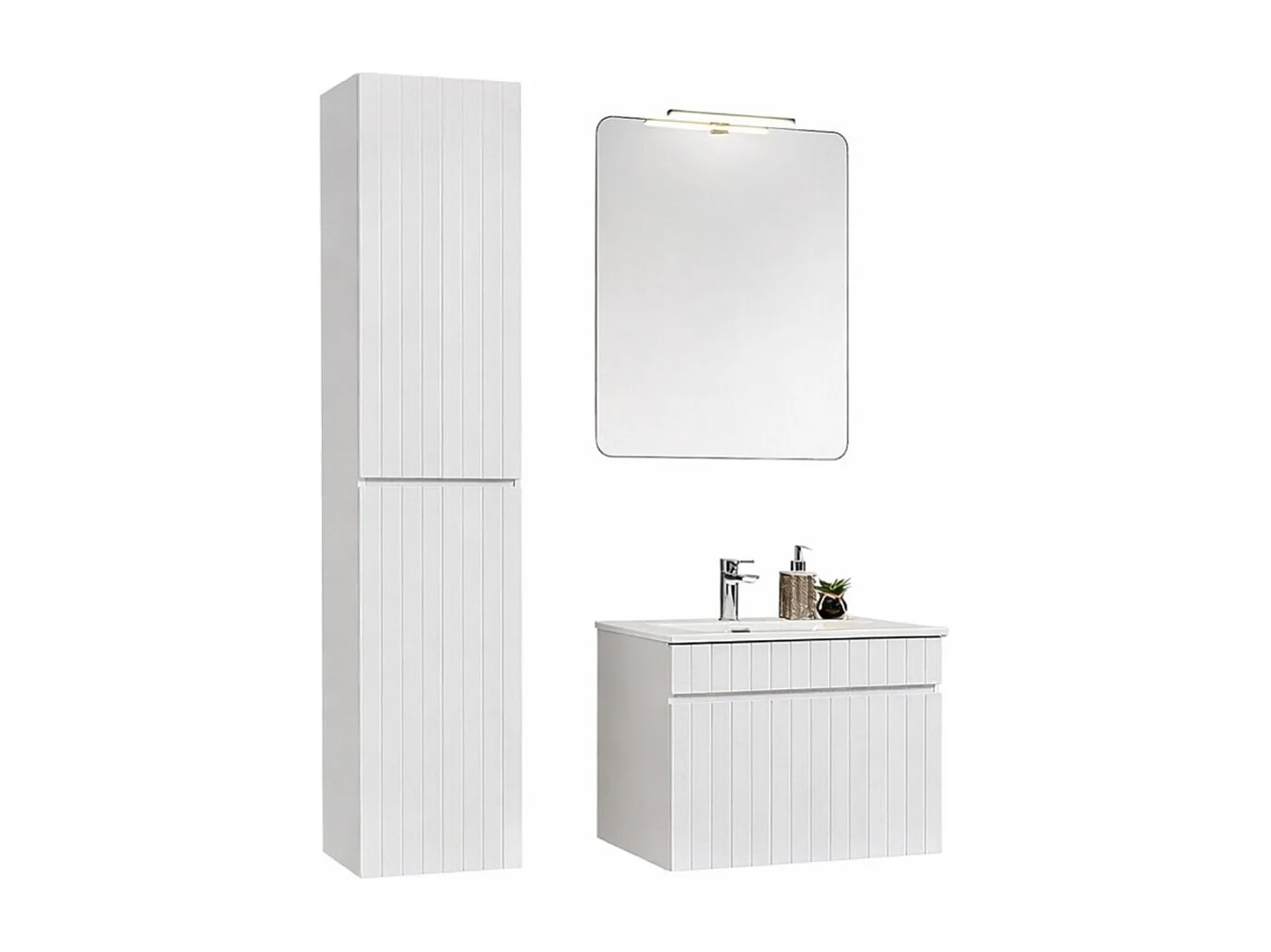 ICON set wit: onderkast 60cm + inbouwwastafel wit + spiegel + LED-lamp + kolom