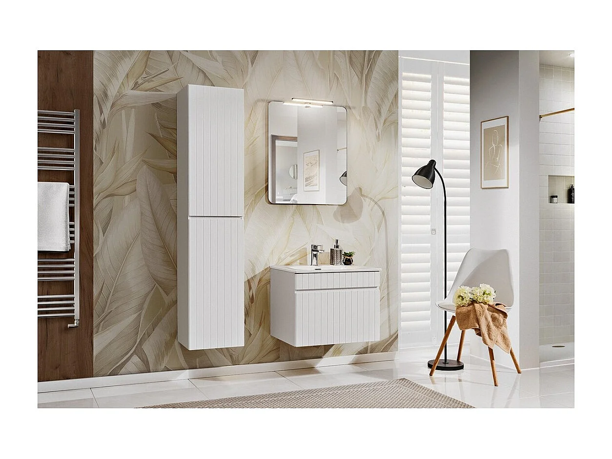 ICON set wit: onderkast 60cm + inbouwwastafel wit + spiegel + LED-lamp + kolom