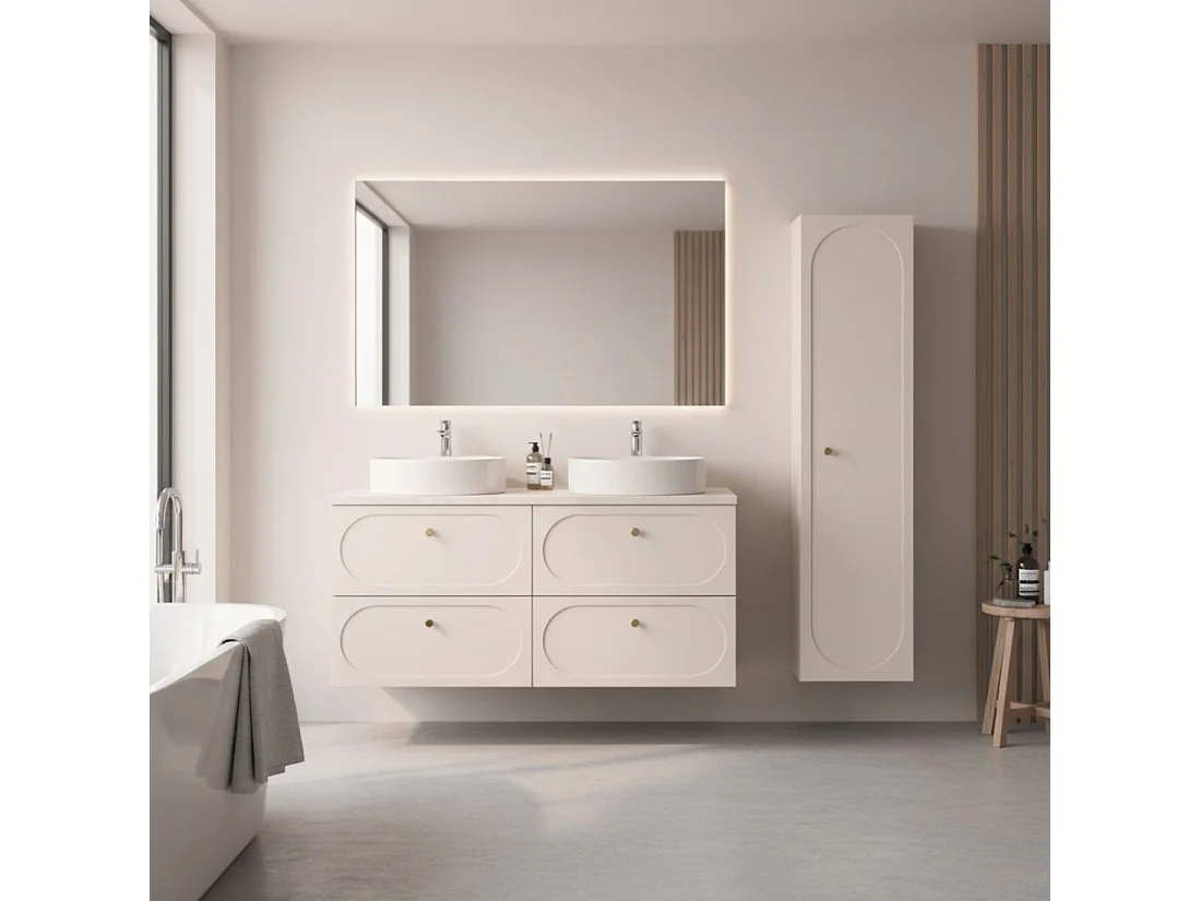 Conjunto TORNADO beige: muebles bajo lavabo 120cm + encimera para lavabo + columna de almacenamiento