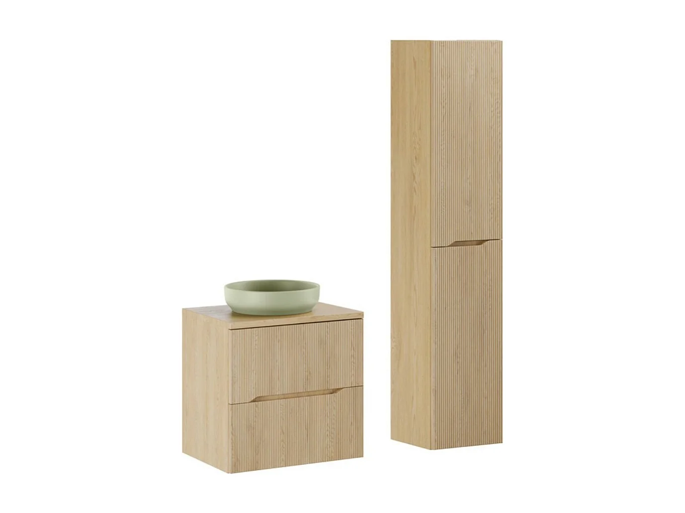 Conjunto NATURA 95cm: mueble bajo lavabo 60cm + encimera para lavabo + lavabo sobre encimera redondo verde + columna