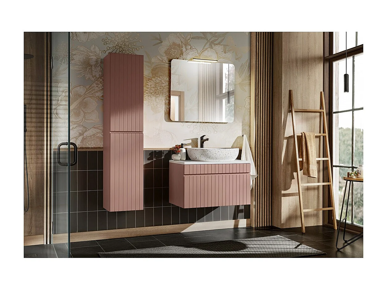 Ensemble ICON : meuble sous vasque 80cm + plan pour vasque + vasque à poser + miroir + lampe LED + colonne