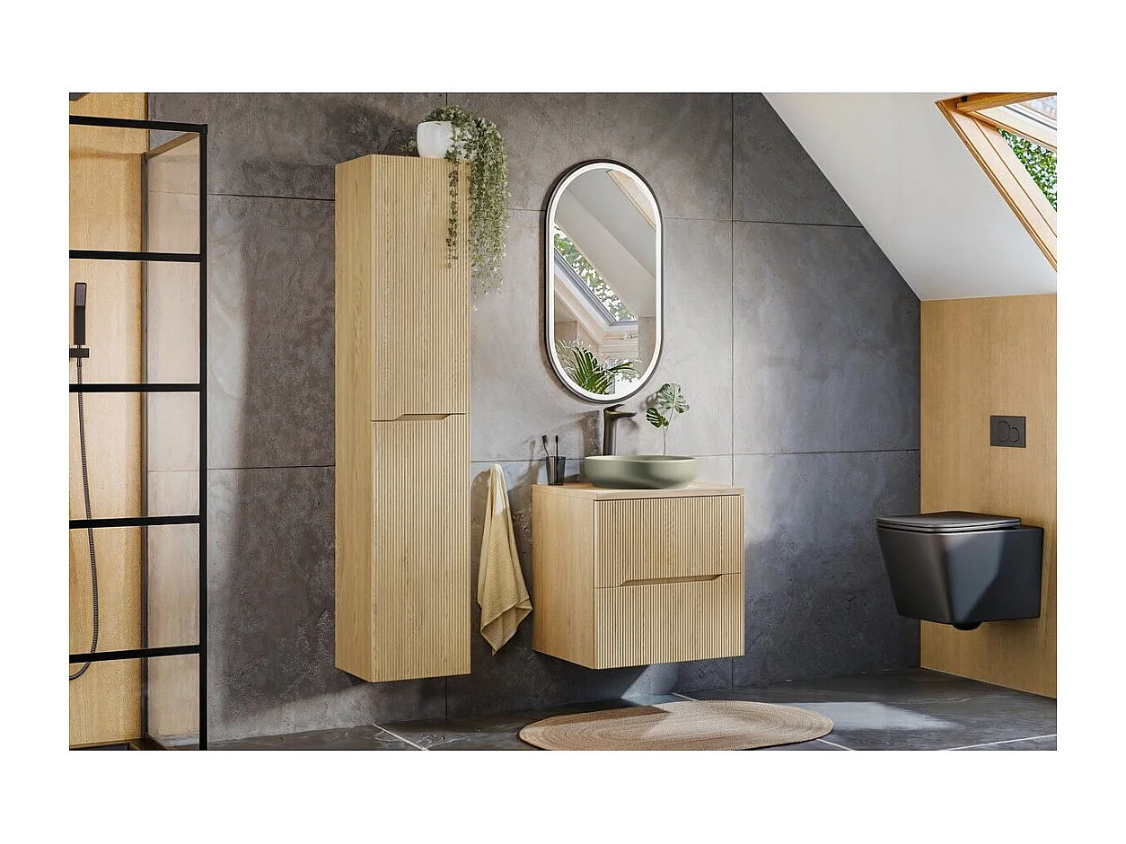 Ensemble de salle de bain suspendu NATURA 95cm : meuble sous vasque 60cm + plan pour vasque + colonne