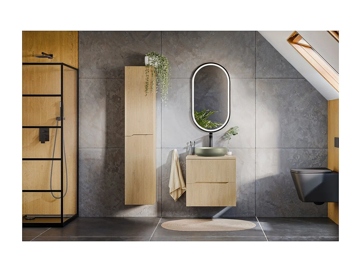 Ensemble de salle de bain suspendu NATURA 95cm : meuble sous vasque 60cm + plan pour vasque + colonne