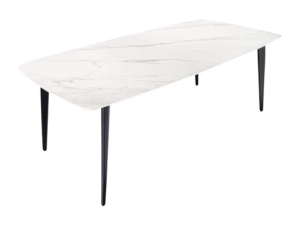 Mesa de comedor HEXA 160 cm – Tablero de cerámica efecto mármol blanco y estructura de metal negro