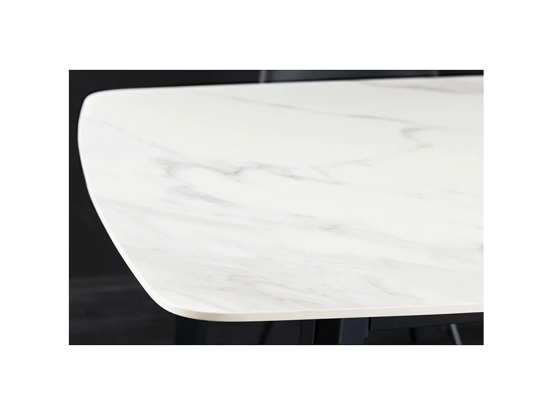 Mesa de comedor HEXA 160 cm – Tablero de cerámica efecto mármol blanco y estructura de metal negro