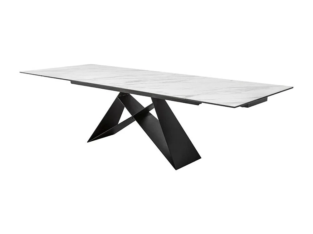 Mesa de comedor ATARA 180–260 cm – Superficie de cerámica efecto mármol blanco y metal negro