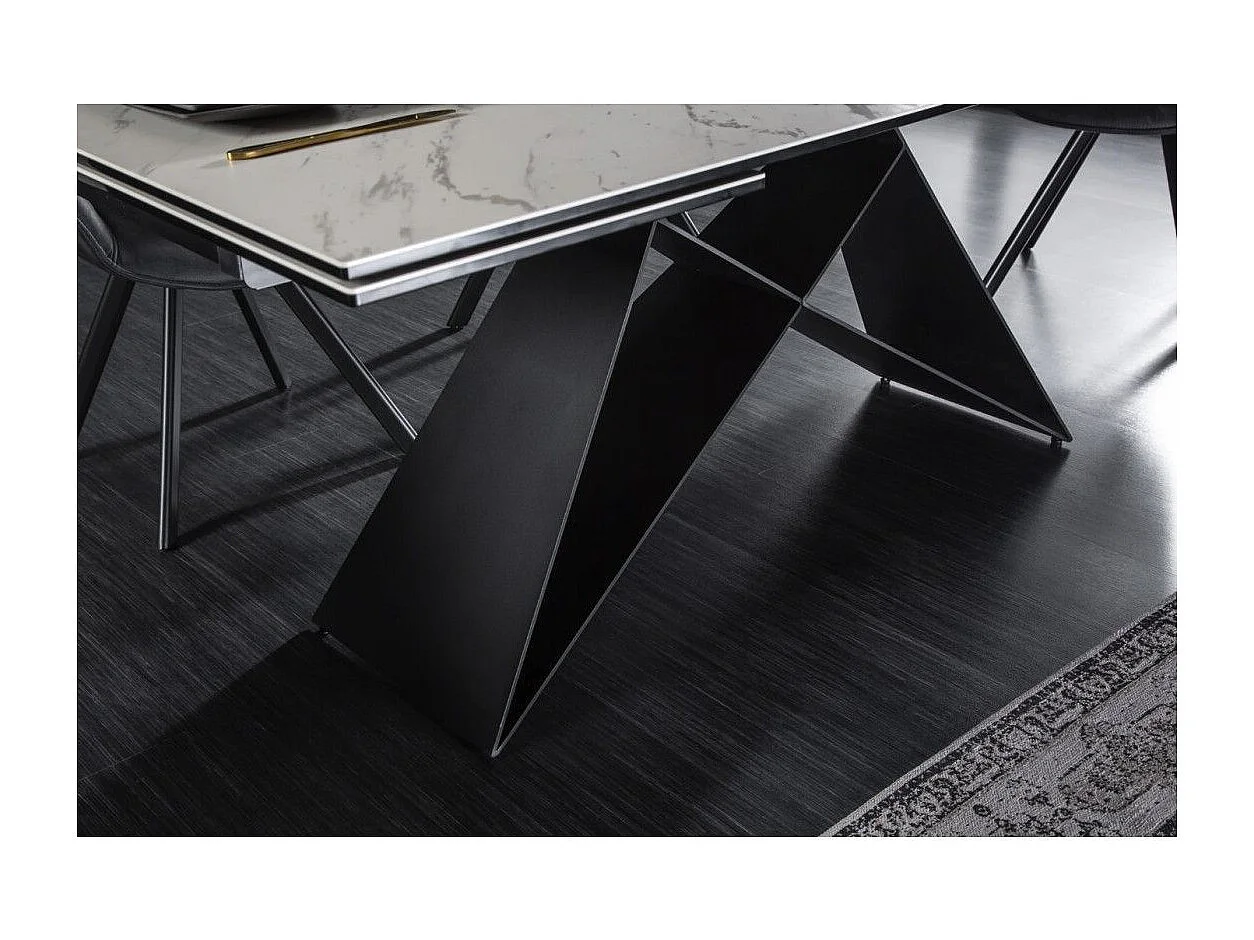 Mesa de comedor ATARA 180–260 cm – Superficie de cerámica efecto mármol blanco y metal negro