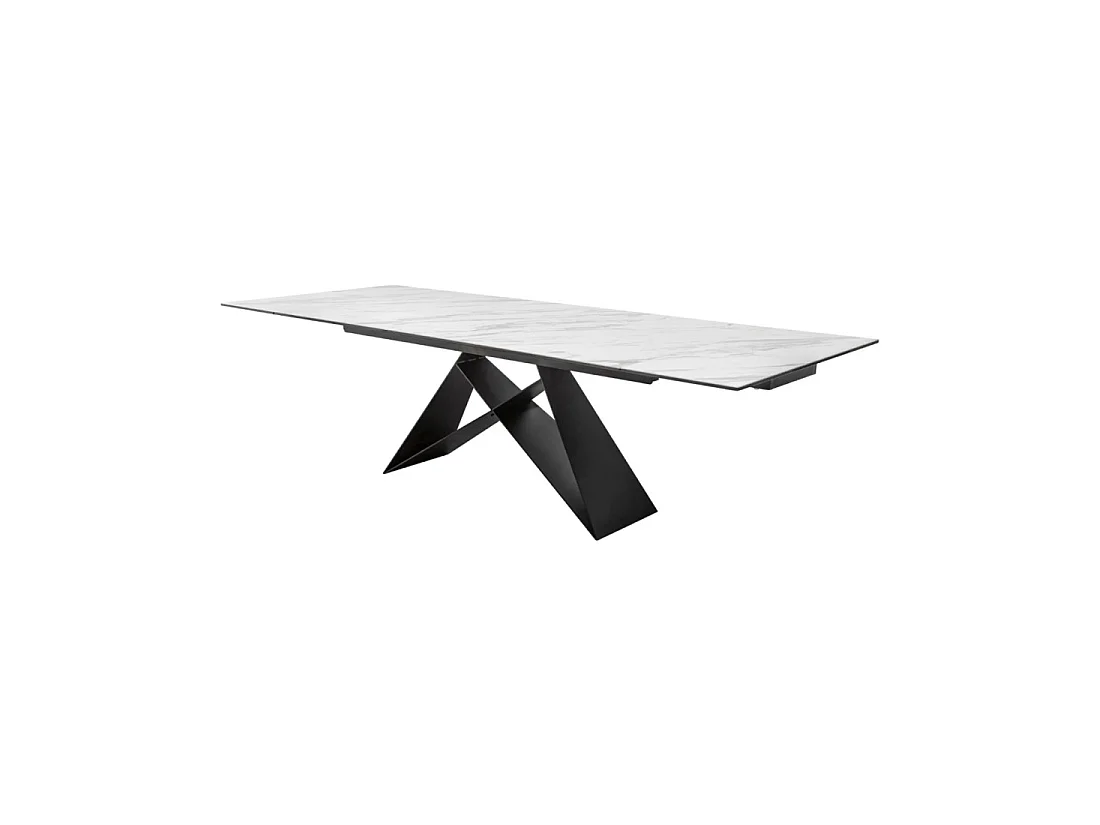Mesa de comedor ATARA 180–260 cm – Superficie de cerámica efecto mármol blanco y metal negro