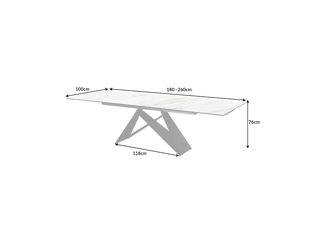 Mesa de comedor ATARA 180–260 cm – Superficie de cerámica efecto mármol blanco y metal negro