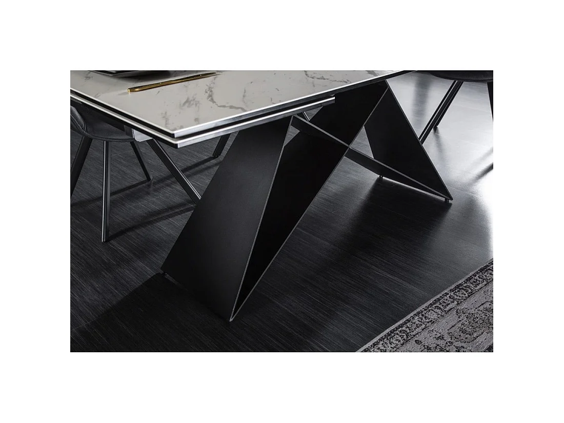 Mesa de comedor ATARA 180–260 cm – Superficie de cerámica efecto mármol blanco y metal negro
