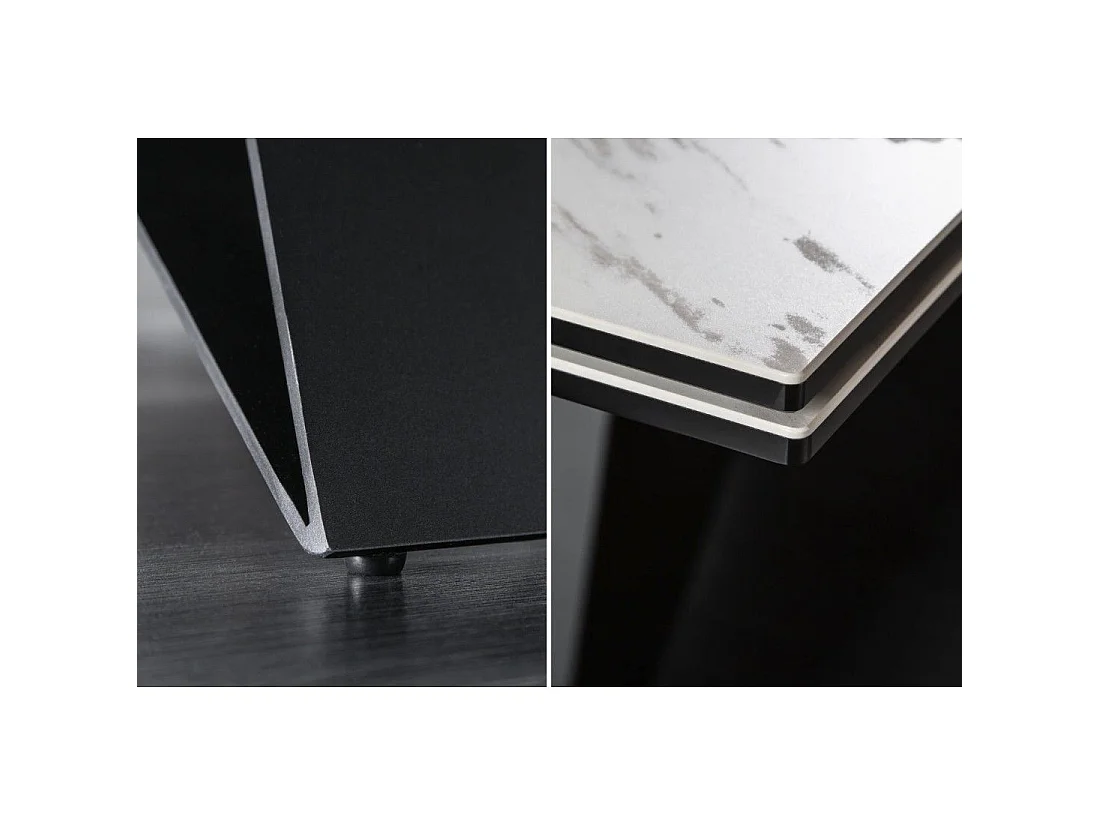 Mesa de comedor ATARA 180–260 cm – Superficie de cerámica efecto mármol blanco y metal negro
