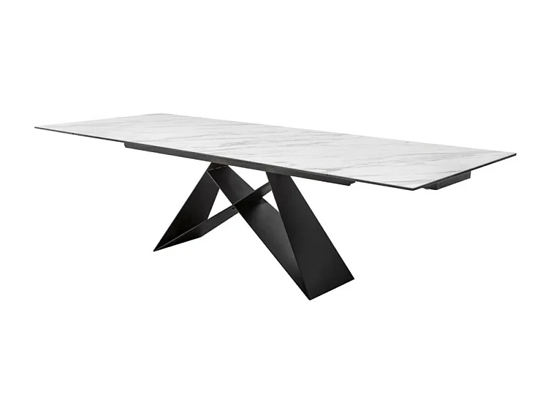 Mesa de comedor ATARA 180–260 cm – Superficie de cerámica efecto mármol blanco y metal negro
