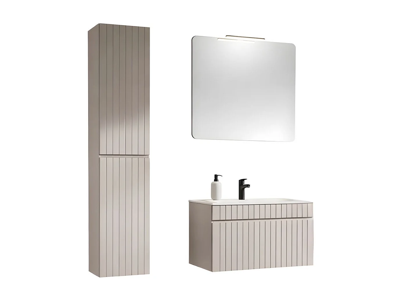 Ensemble ICON : meuble sous vasque 80cm + vasque à encastrer blanche + miroir + lampe LED + colonne