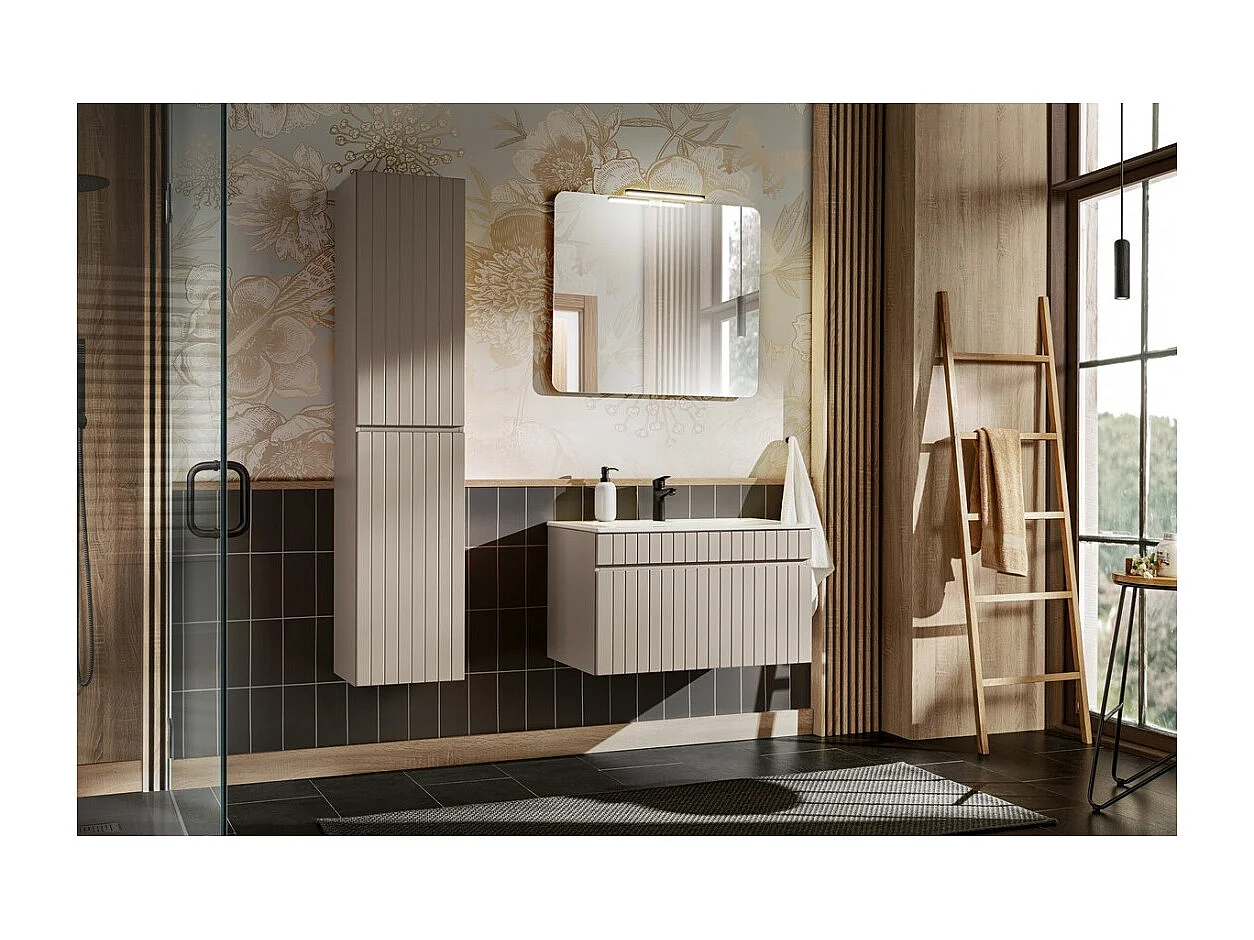 Ensemble ICON : meuble sous vasque 80cm + vasque à encastrer blanche + miroir + lampe LED + colonne